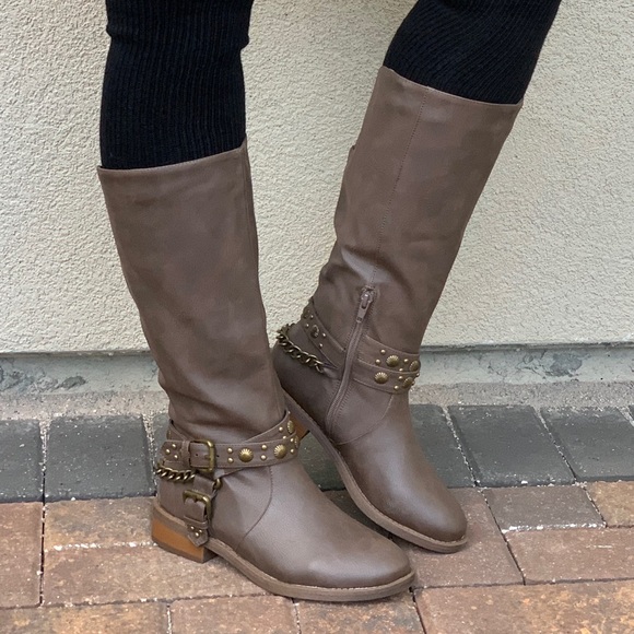 Texas Brown Knee High Harness Detail Riding Boots - Picture 2 of 7